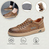 Sapatos ortopédicos confortáveis — costurados à mão, com amortecimento suave e revestimento em pele impermeável.