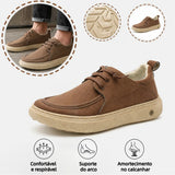 Sapatos ortopédicos casuais e elegantes — com apoio para o arco do pé, para aliviar a dor, e com revestimento em pele de fácil manutenção