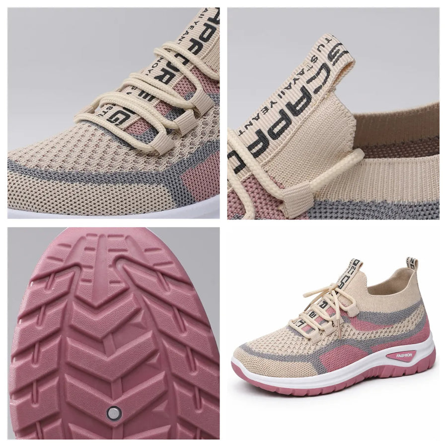Sapatos ortopédicos casuais com blocos de cor — apoio do arco, sola almofadada ultraleve, parte superior em Flyknit respirável