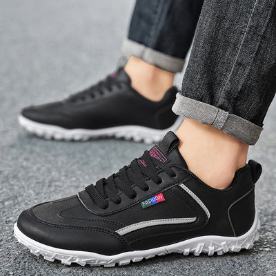 Sapatos ortopédicos confortáveis — com apoio do arco do pé, para aliviar a dor; leves, com amortecimento e revestimento em pele impermeável.