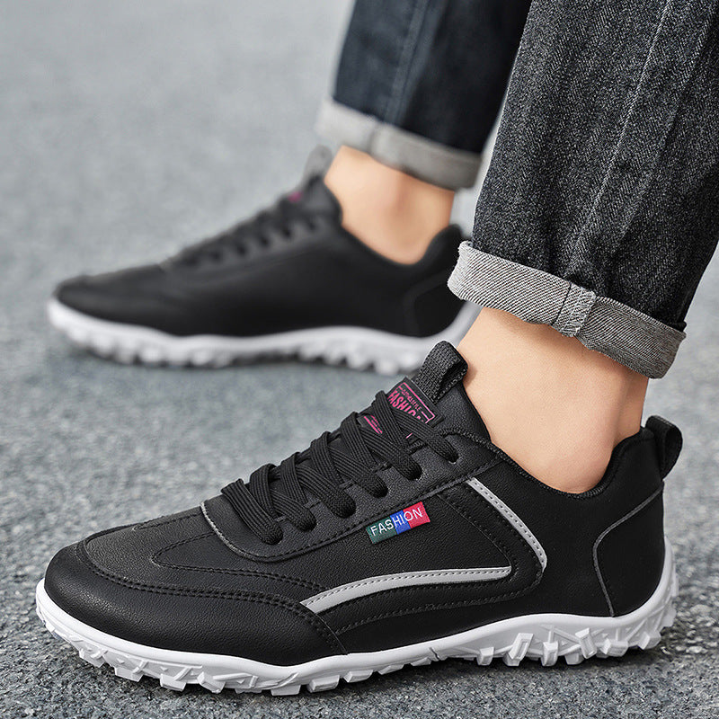 Sapatos ortopédicos confortáveis — com apoio do arco do pé, para aliviar a dor; leves, com amortecimento e revestimento em pele impermeável.