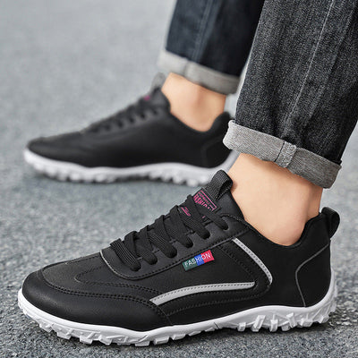 Sapatos ortopédicos confortáveis — com apoio do arco do pé, para aliviar a dor; leves, com amortecimento e revestimento em pele impermeável.