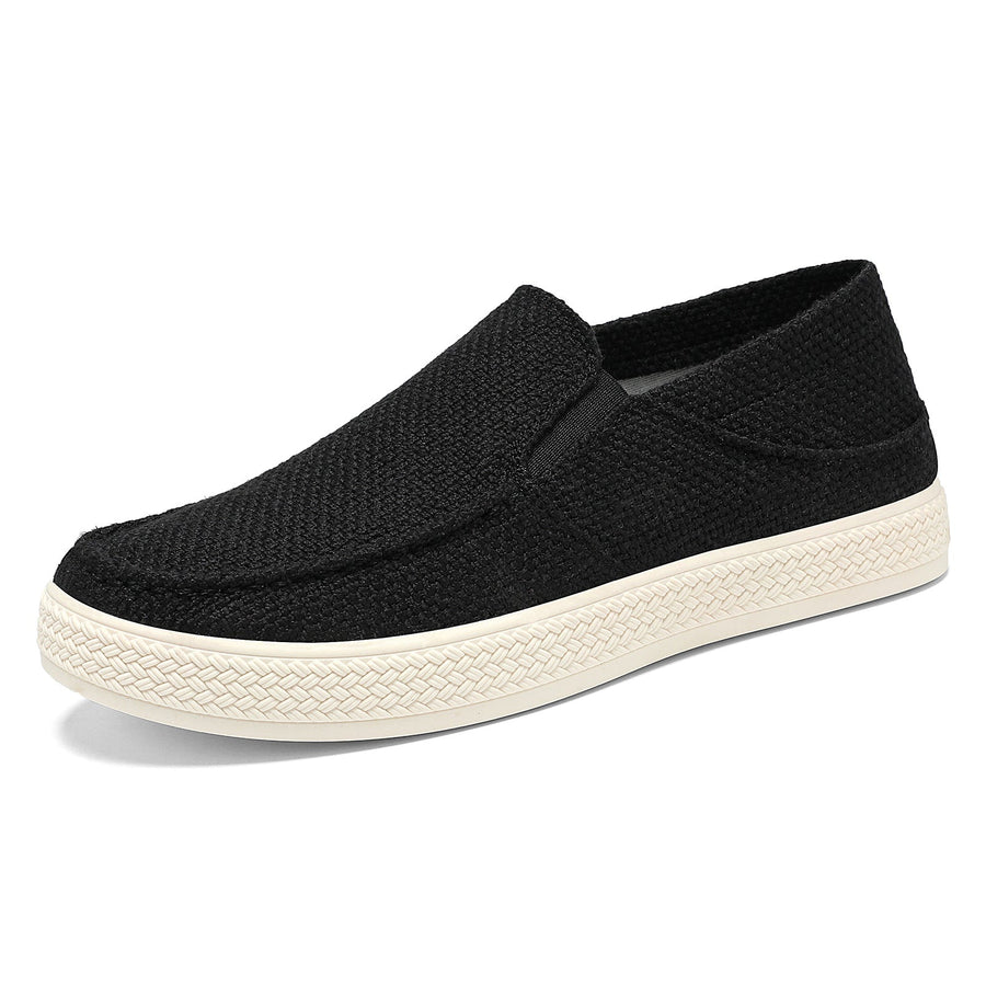 Sapatos ortopédicos com malha — totalmente tecidos à mão, com apoio para o arco do pé, para aliviar a dor.