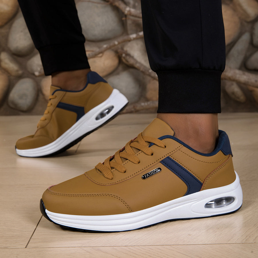 Sapatos ortopédicos confortáveis — com apoio para o arco do pé, para aliviar a dor; leves, com amortecimento e revestimento em pele impermeável.