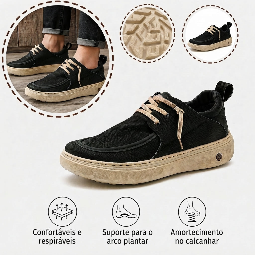 ⏰30% de desconto hoje🔥 Sapatos ortopédicos masculinos: Suporte para o arco do pé, design com calcanhar plano👟 Fáceis e confortáveis a cada passo, diga adeus à dor✅