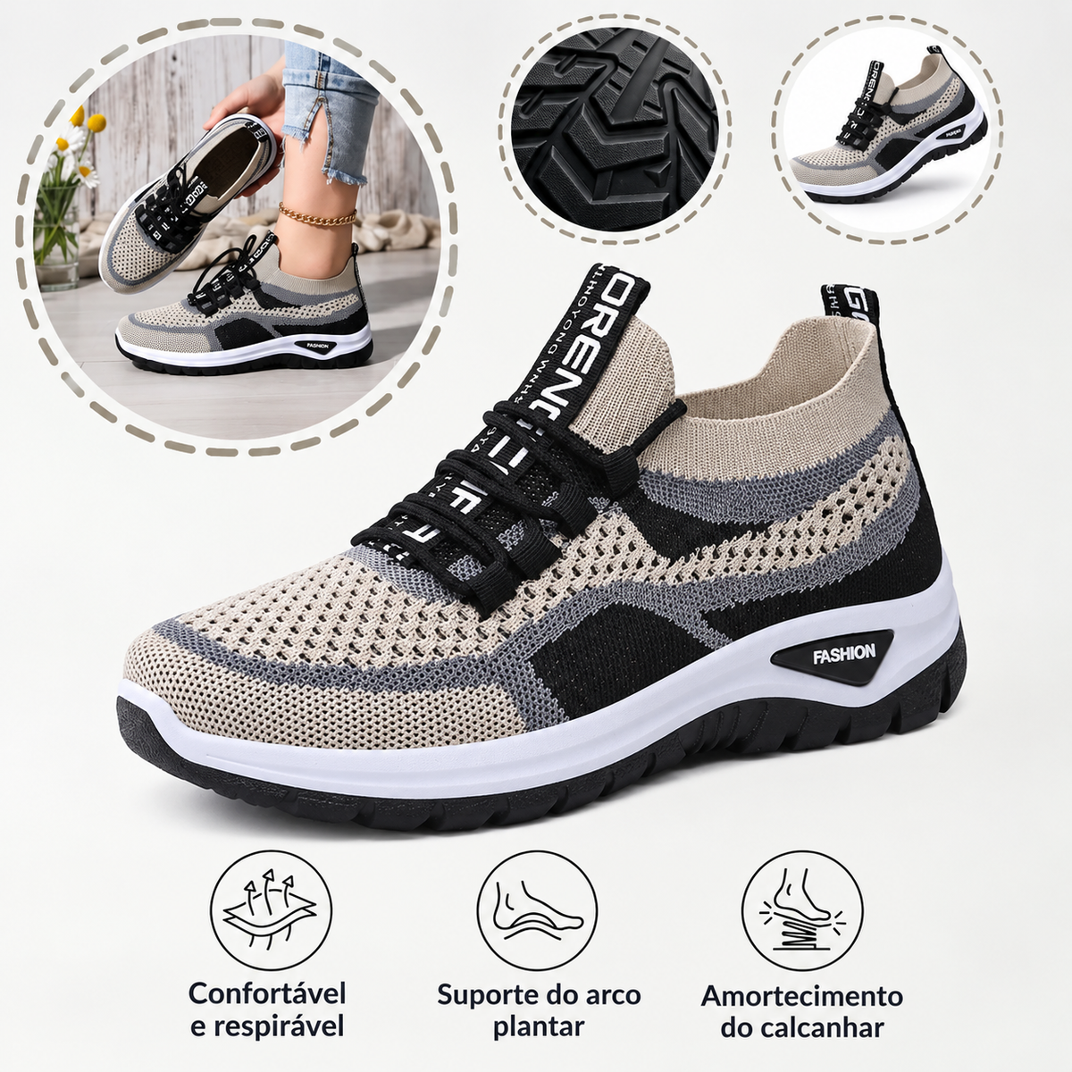 ⏰Último dia! 30% de desconto! 🎉Sapatilha de malha com design ergonómico e absorção de impacto, ✅️desenhado especificamente para mulheres europeias.