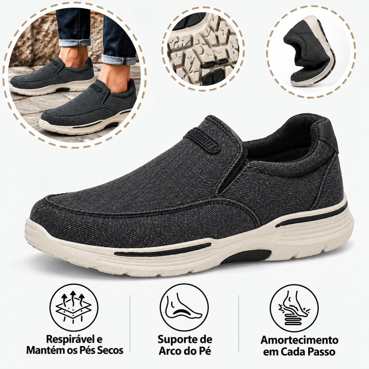 🔷30% de desconto hoje - Não perca! ⬛⏰ Sapatos ortopédicos leves, de uma marca australiana de luxo, com tecnologia respirável e repelente à água/resistente a nódoas 🦶 Alivia as dores nos pés - Tecido sarjado de alta densidade
