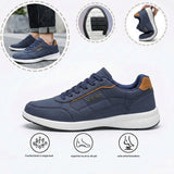 Sapatos ortopédicos confortáveis — com apoio do arco do pé, para aliviar a dor; leves, com amortecimento e revestimento em pele impermeável.