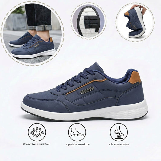 Sapatos ortopédicos confortáveis — com apoio do arco do pé, para aliviar a dor; leves, com amortecimento e revestimento em pele impermeável.