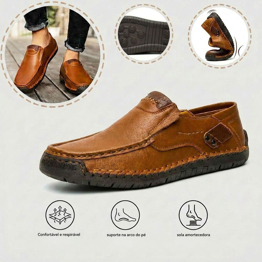 Sapatos ortopédicos confortáveis — fabricados em pele de vaca italiana, com apoio para o arco do pé, para aliviar a dor; leves e com amortecimento.