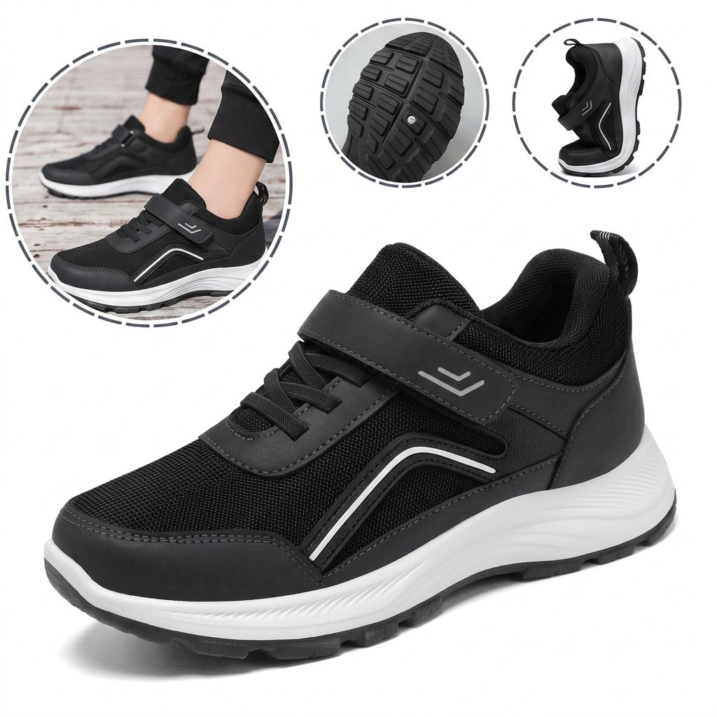 Sapatos ortopédicos antiderrapantes e confortáveis — macios e confortáveis, com excelente apoio — aliviam as dores nos pés.