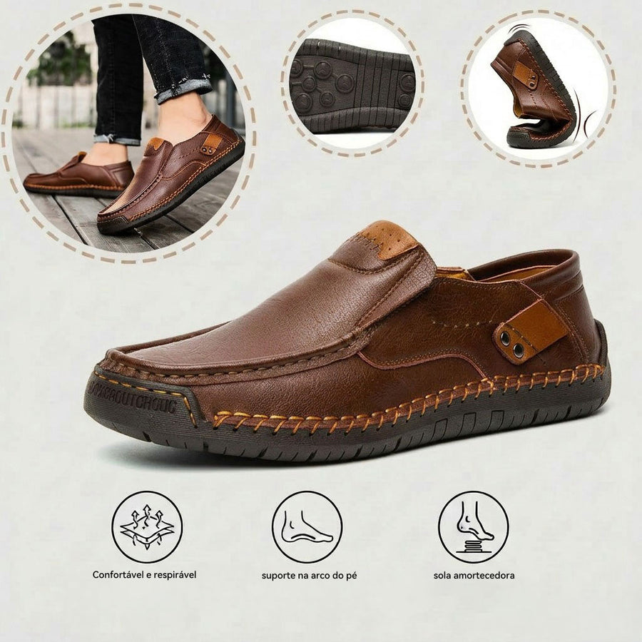 Sapatos ortopédicos confortáveis — fabricados em pele de vaca italiana, com apoio para o arco do pé, para aliviar a dor; leves e com amortecimento.