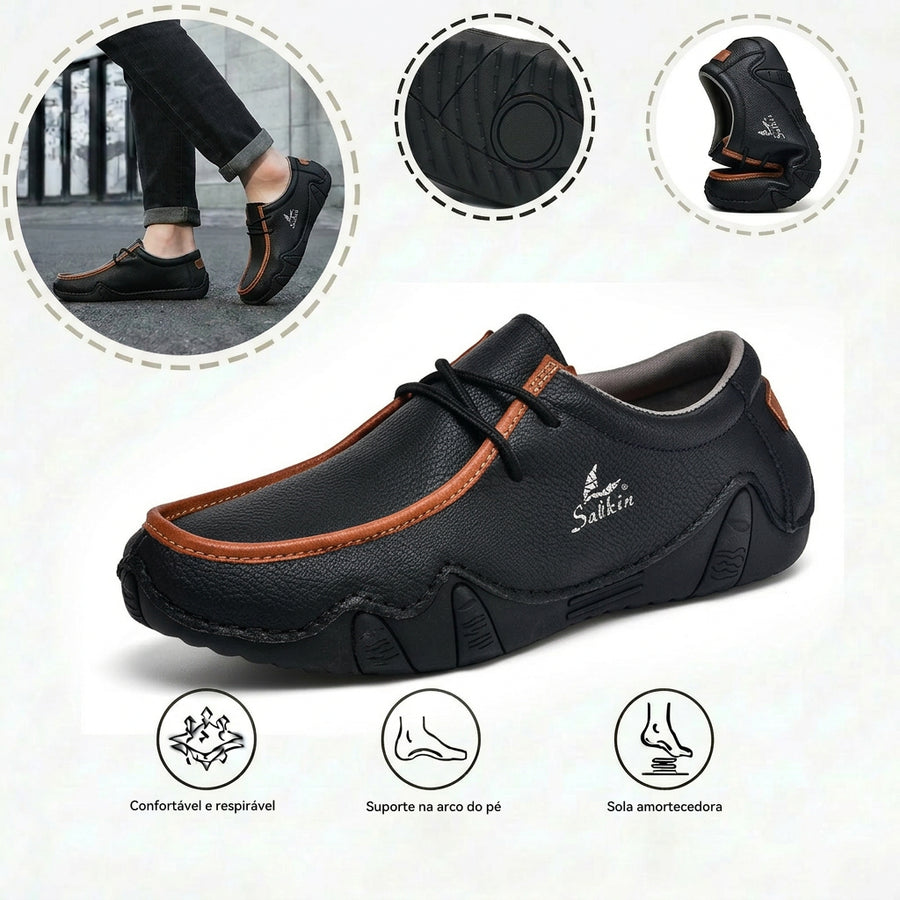 Sapatos ortopédicos confortáveis — apoio ergonómico do arco do pé, que alivia a dor, com biqueira larga que não aperta o pé.