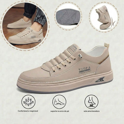 Sapatos ortopédicos confortáveis — costurados à mão, com amortecimento suave e revestimento em pele impermeável.