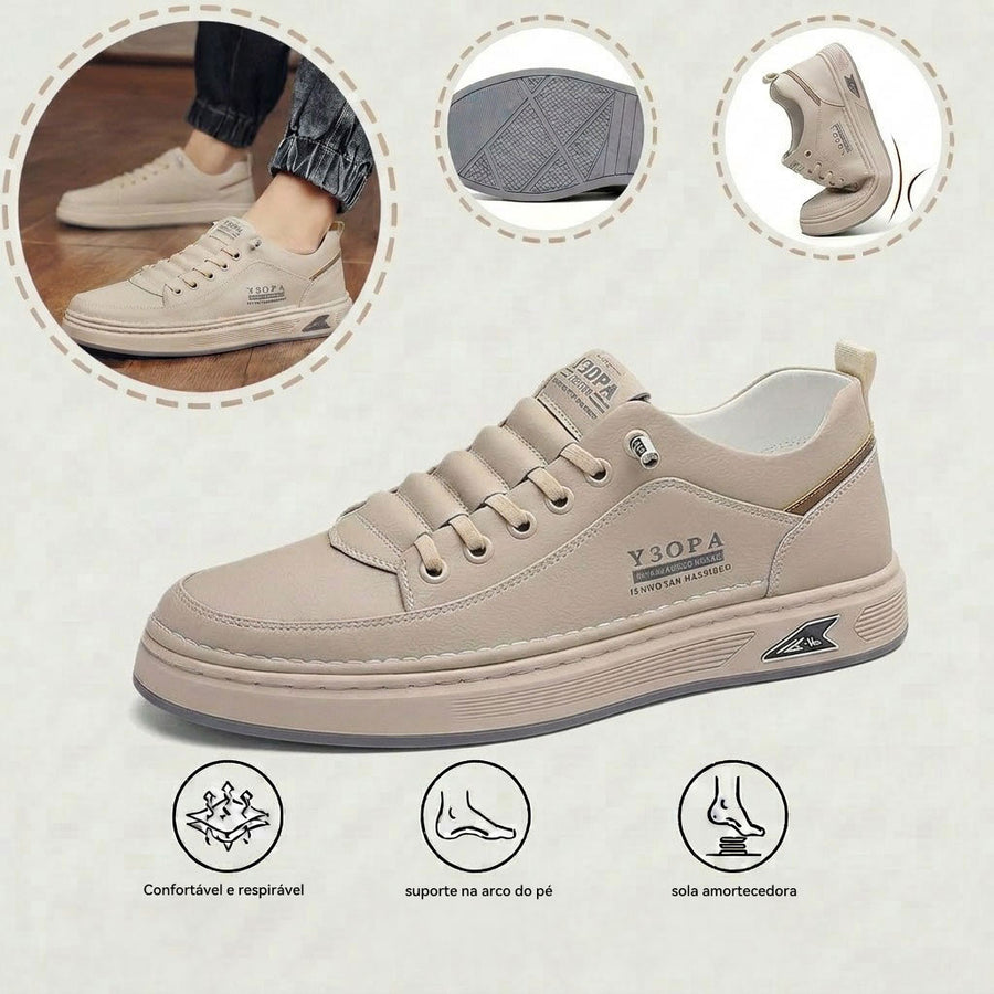 Sapatos ortopédicos confortáveis — costurados à mão, com amortecimento suave e revestimento em pele impermeável.
