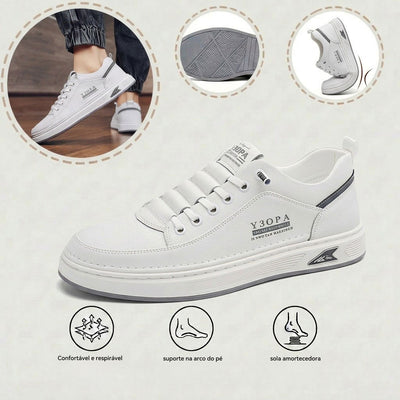 Sapatos ortopédicos confortáveis — costurados à mão, com amortecimento suave e revestimento em pele impermeável.