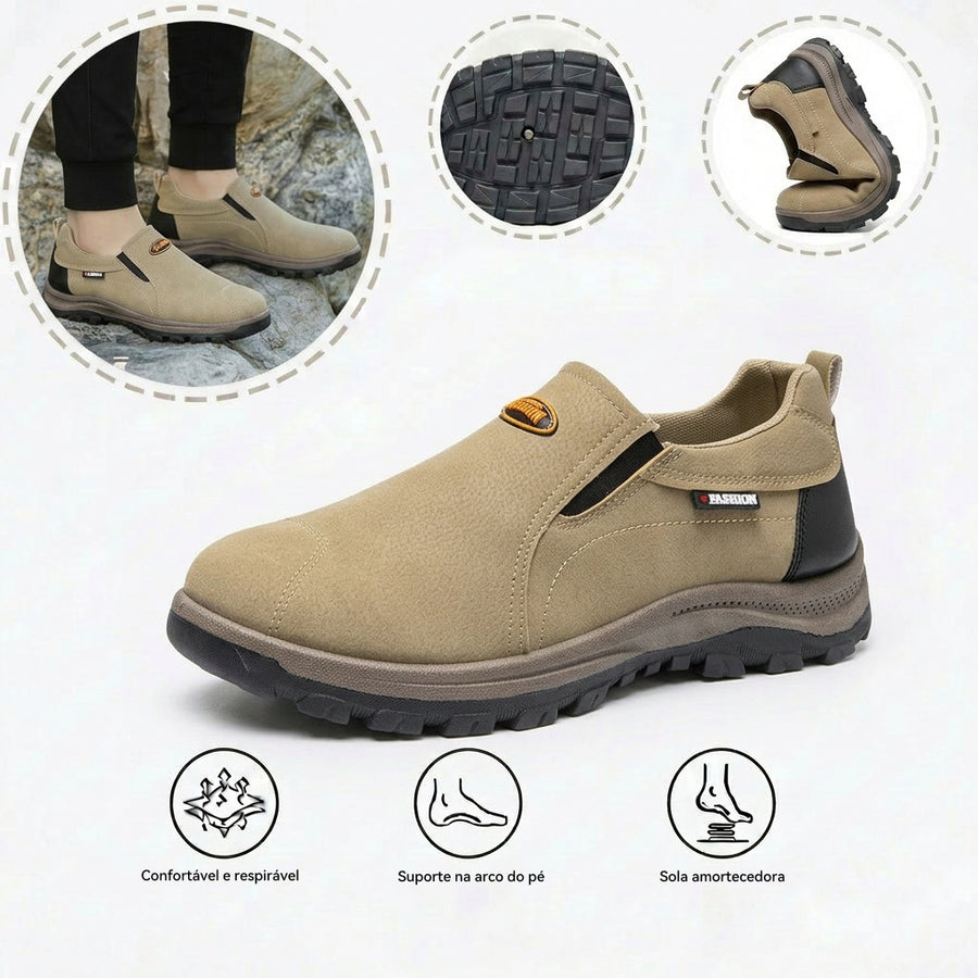 Sapatos ortopédicos confortáveis em camurça — com apoio do arco do pé, para aliviar a dor, antiderrapantes e com amortecimento.
