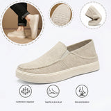 Sapatos ortopédicos com malha — totalmente tecidos à mão, com apoio para o arco do pé, para aliviar a dor.