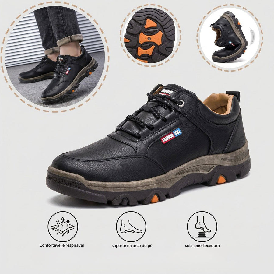 Sapatos ortopédicos confortáveis e casuais — fabricados à mão em pele de vaca italiana, com apoio para o arco do pé