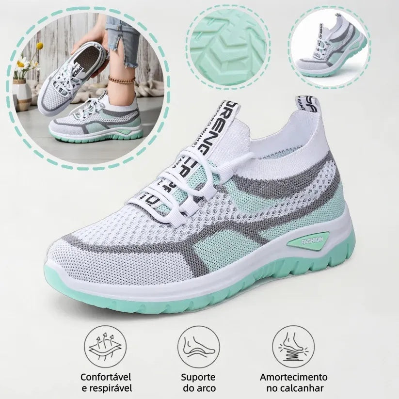 Sapatos ortopédicos casuais com blocos de cor — apoio do arco, sola almofadada ultraleve, parte superior em Flyknit respirável