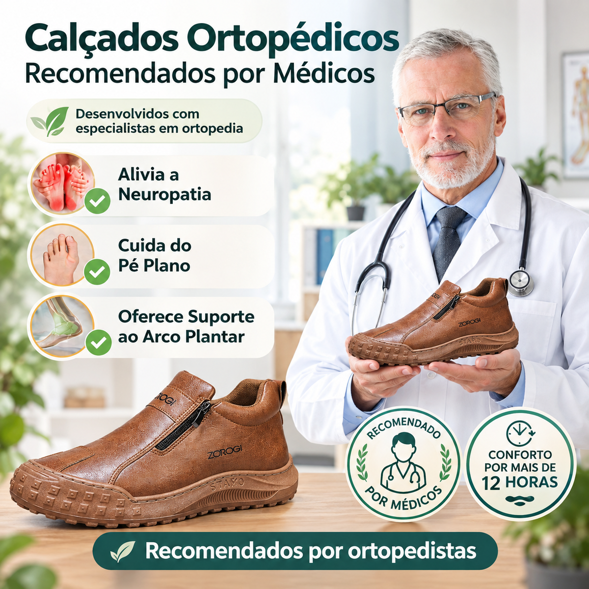 🎁 Oferta Especial: 70% de Desconto 🎁 Sapatos Ortopédicos Masculinos — Sensação de couro bovino macio 👟 Repelente à água e resistente a manchas ✅ Amortecimento duplo e suporte para o arco do pé
