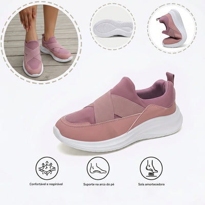Sapatos ortopédicos confortáveis — com apoio do arco do pé, para aliviar a dor; macios e com amortecimento