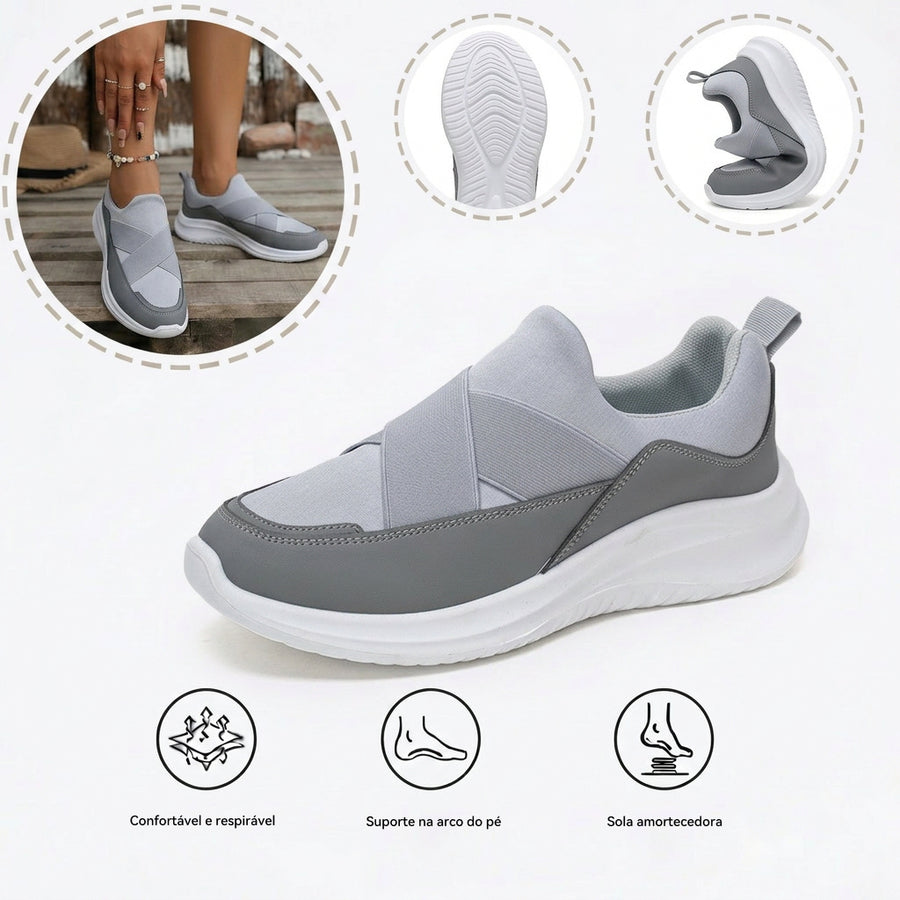 Sapatos ortopédicos confortáveis — com apoio do arco do pé, para aliviar a dor; macios e com amortecimento