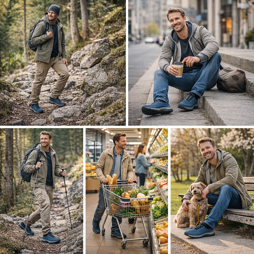 🎁 Oferta Especial: 70% de desconto 🎁 Sapatos Ortopédicos de Caminhada para Homem — Sapatos de Camurça Costurados à Mão 👟 Impermeáveis e Antiderrapantes ✅ Suporte para o Arco do Pé — Caminhada Confortável