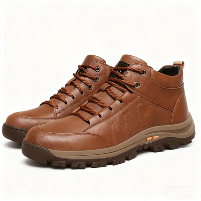 Sapatos ortopédicos para uso profissional — fabricados à mão em pele de vaca italiana; com apoio para o arco do pé; antiderrapantes e resistentes.