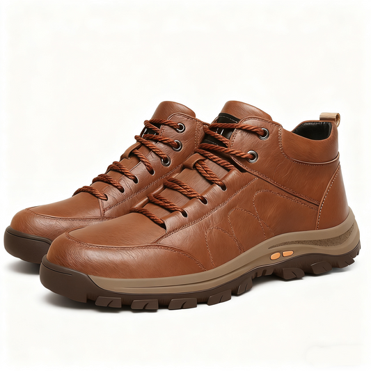 Sapatos ortopédicos para uso profissional — fabricados à mão em pele de vaca italiana; com apoio para o arco do pé; antiderrapantes e resistentes.