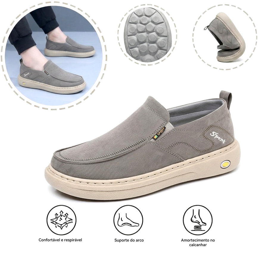 Sapatos ortopédicos confortáveis — com apoio para o arco do pé, que aliviam a dor e protegem os joelhos, amortecendo o impacto.