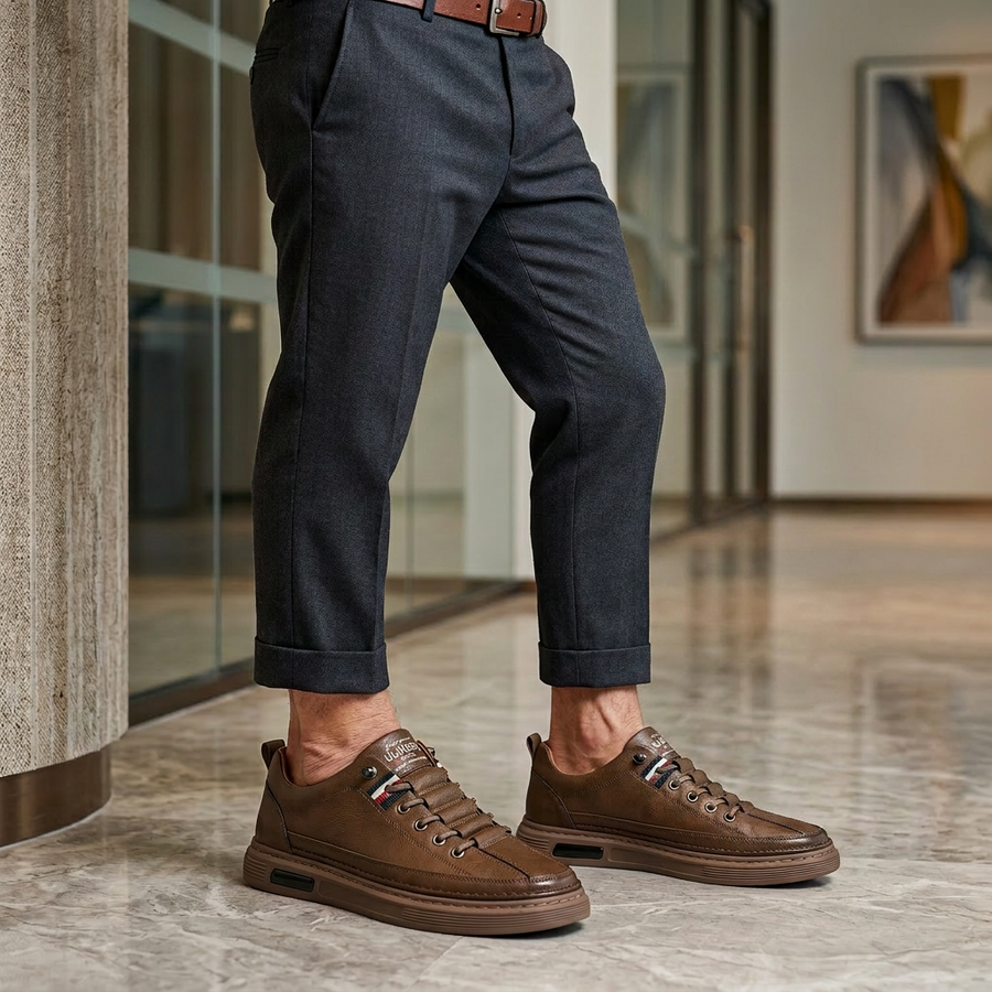 Sapatos ortopédicos confortáveis e casuais – feitos à mão em pele de bovino italiana, com suporte para o arco do pé para uma caminhada confortável.