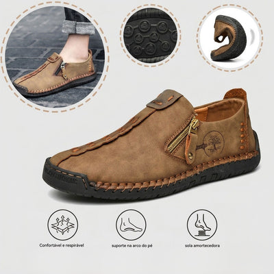 Sapatos ortopédicos confortáveis e casuais — em pele de vaca italiana mate, com apoio para o arco do pé