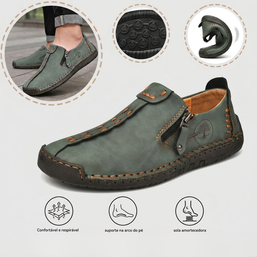Sapatos ortopédicos confortáveis e casuais — em pele de vaca italiana mate, com apoio para o arco do pé