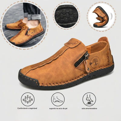 Sapatos ortopédicos confortáveis e casuais — em pele de vaca italiana mate, com apoio para o arco do pé