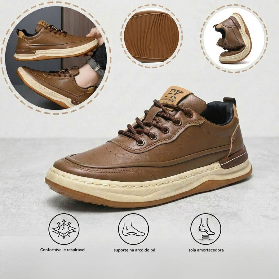Sapatos ortopédicos confortáveis — com apoio do arco do pé, para aliviar a dor; macios e com amortecimento.
