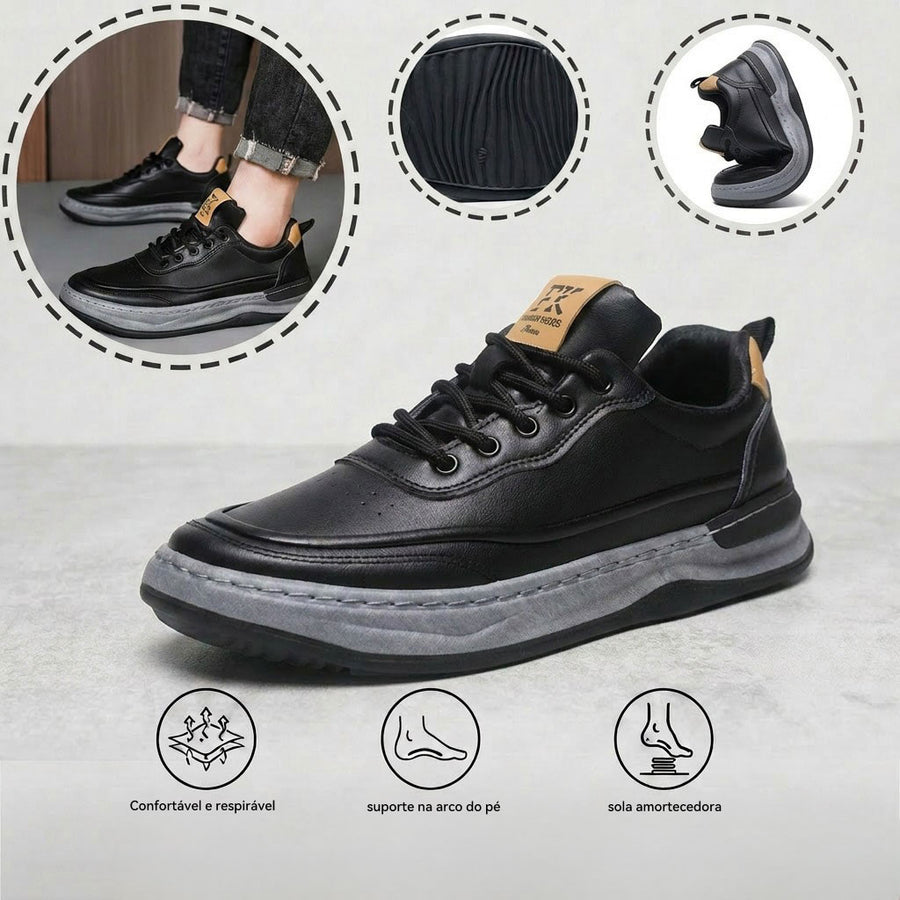 Sapatos ortopédicos confortáveis — com apoio do arco do pé, para aliviar a dor; macios e com amortecimento.