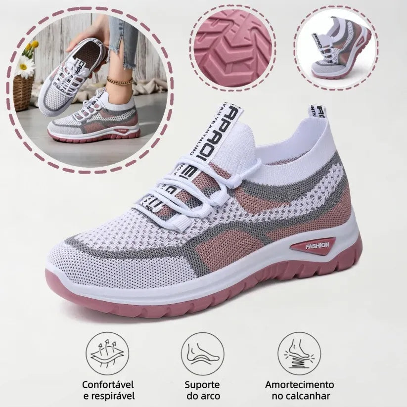 Sapatos ortopédicos casuais com blocos de cor — apoio do arco, sola almofadada ultraleve, parte superior em Flyknit respirável