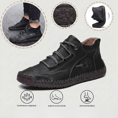 Sapatos ortopédicos casuais e confortáveis — Fabricados em pele de bezerro camurça italiana com apoio para o arco