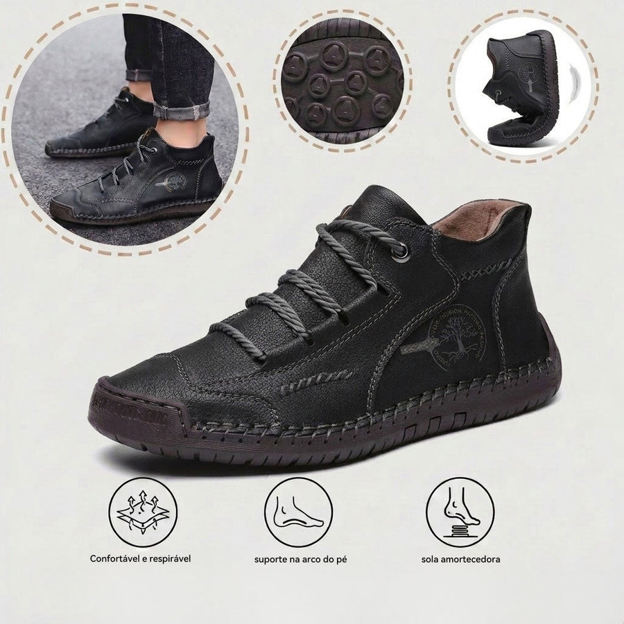 Sapatos ortopédicos casuais e confortáveis — Fabricados em pele de bezerro camurça italiana com apoio para o arco