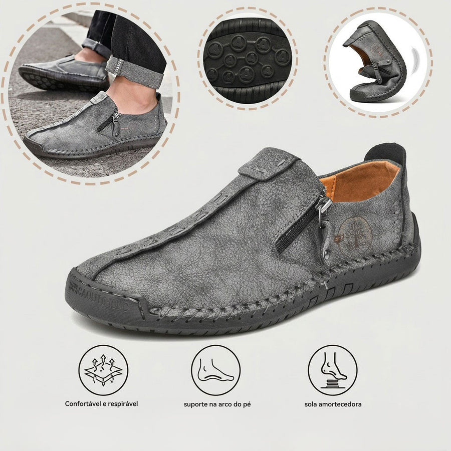 Sapatos ortopédicos confortáveis e casuais — em pele de vaca italiana mate, com apoio para o arco do pé