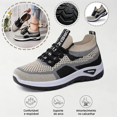 Sapatos ortopédicos casuais com blocos de cor — apoio do arco, sola almofadada ultraleve, parte superior em Flyknit respirável