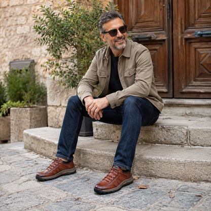 ⏰Último dia! 30% de desconto! ✅ Sapatos confortáveis em pele genuína com suporte para o arco do pé para alívio da dor - Design ergonómico 🔴 Feitos à mão - Impermeáveis e antiderrapantes