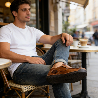 Sapatos ortopédicos confortáveis — fabricados em pele de vaca italiana, com apoio para o arco do pé, para aliviar a dor; leves e com amortecimento.