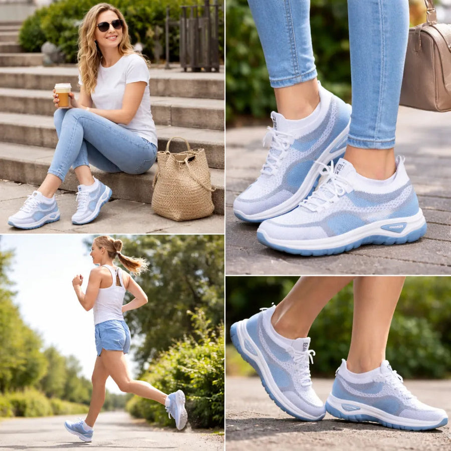 Sapatos ortopédicos casuais com blocos de cor — apoio do arco, sola almofadada ultraleve, parte superior em Flyknit respirável