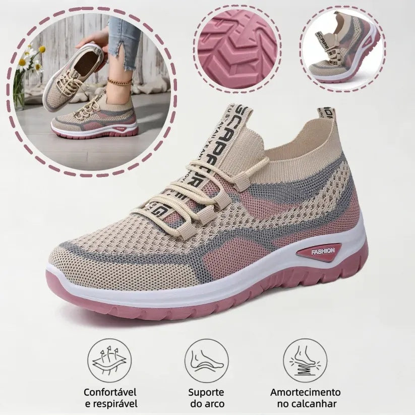 Sapatos ortopédicos casuais com blocos de cor — apoio do arco, sola almofadada ultraleve, parte superior em Flyknit respirável