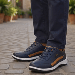 Sapatos ortopédicos confortáveis — com apoio para o arco do pé, para aliviar a dor; leves, com amortecimento e revestimento em pele impermeável.