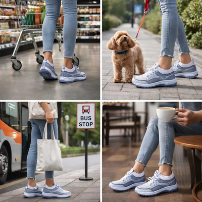 Sapatos ortopédicos casuais com blocos de cor — apoio do arco, sola almofadada ultraleve, parte superior em Flyknit respirável