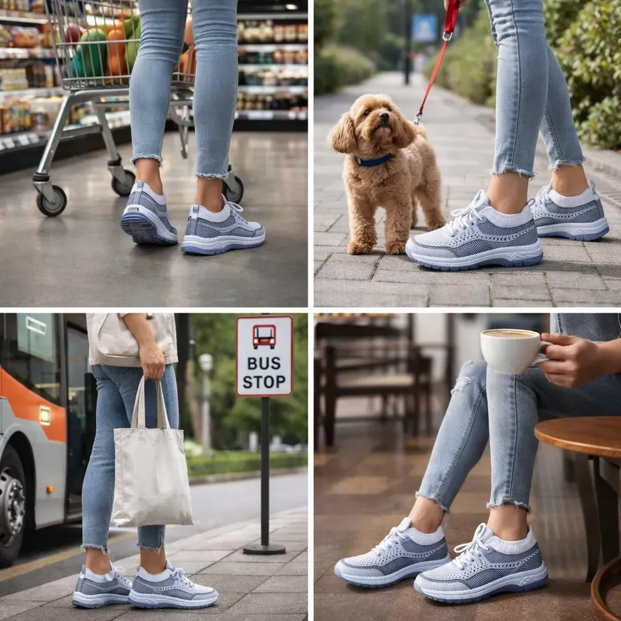 Sapatos ortopédicos casuais com blocos de cor — apoio do arco, sola almofadada ultraleve, parte superior em Flyknit respirável