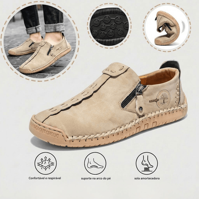 Sapatos ortopédicos confortáveis e casuais — em pele de vaca italiana mate, com apoio para o arco do pé